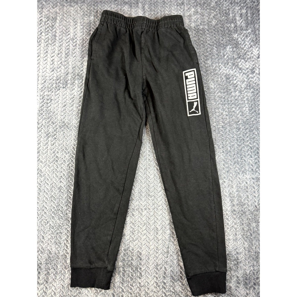 Puma Jogger Sweatpants Boys L 14-16 Black Spellout Logo High Rise Elastic Waist